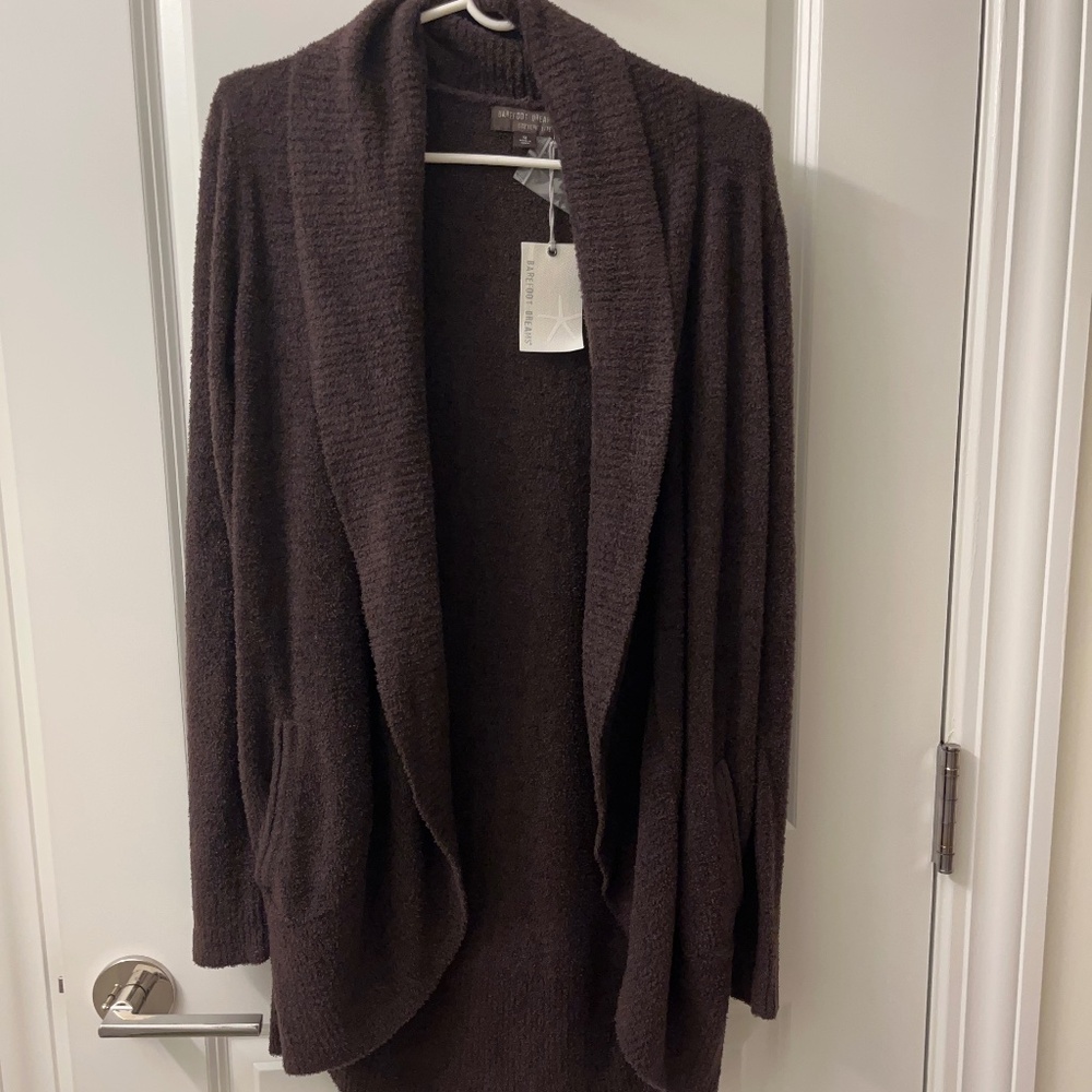 Barefoot Dreams CozyChic Lite Espresso Brown Cardigan Size Medium NWT